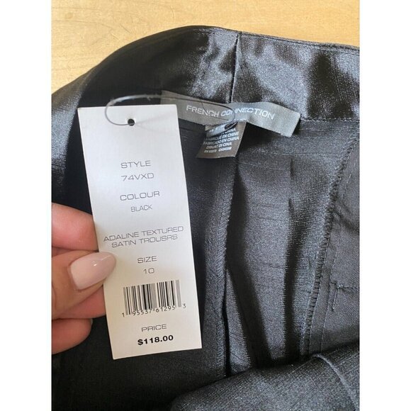 French Connection BNWT sz 10 pant "Adaline Satin Trousers" black women pleated - Picture 8 of 10